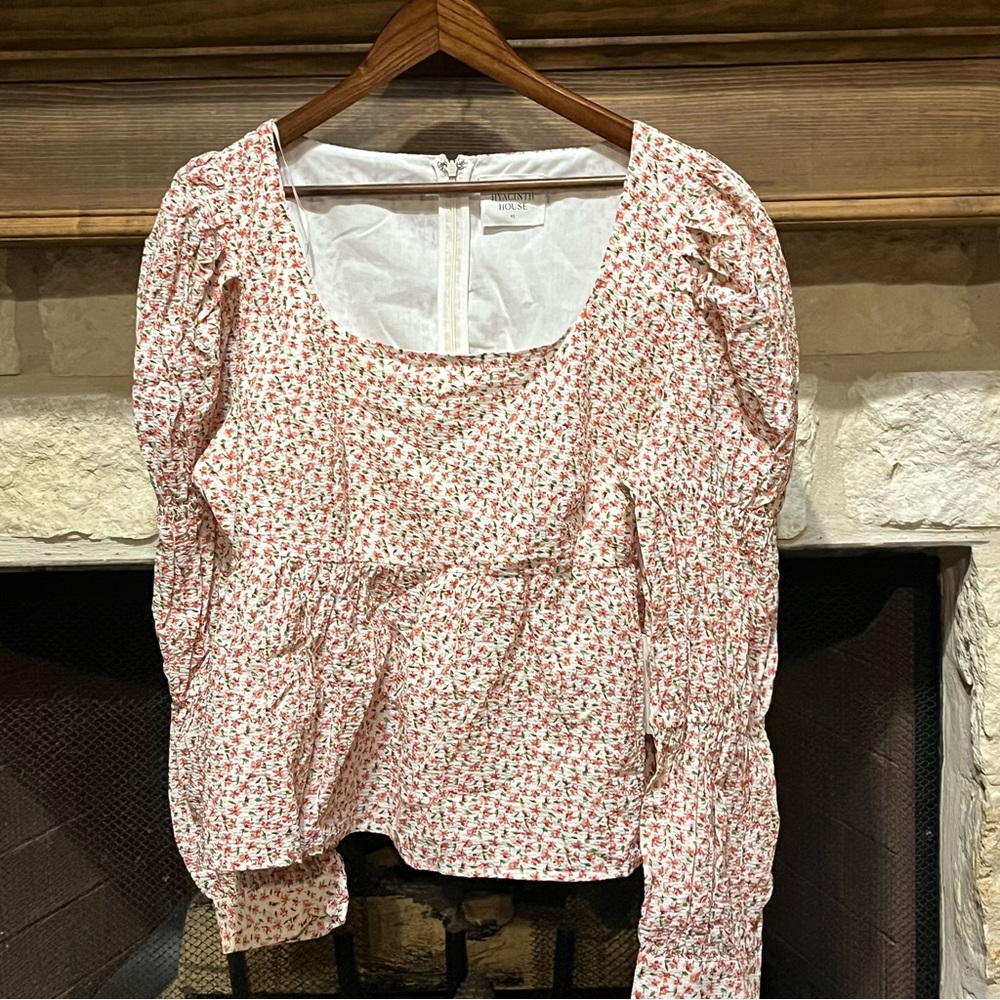 Hyacinth House Tuckernuck Clemons Floral Puff Sleeve Blouse XL NWT